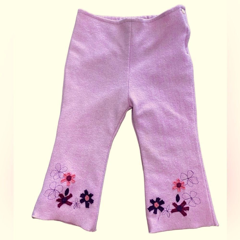 Du Pareil au Meme (DPAM) French Rose Wool Pants with Floral Appliqué